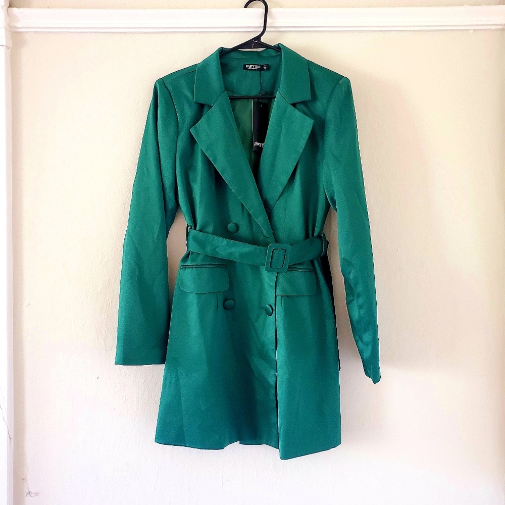 NEW Nasty Gal Green Satin Blazer Dress